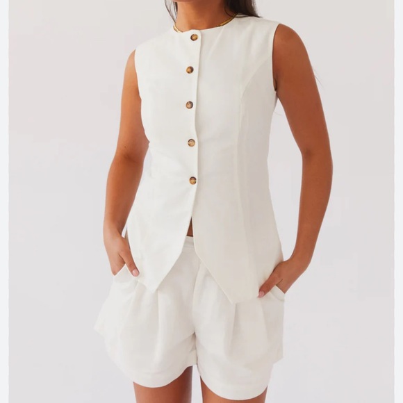 Peppermayo Tops - Peppermayo White Sleeveless Button-Down Top with Gold Buttons
